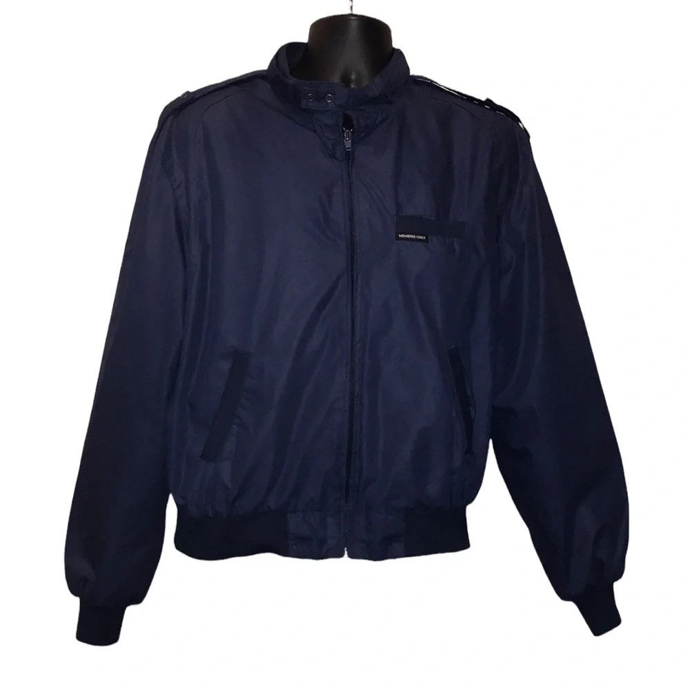 Vintage 80s MEMBERS ONLY Iconic Racer Jacket/Coat~46~Hong Kong~Navy Blue